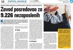 Zavod posredovao za 9.226 nezaposlenih-s